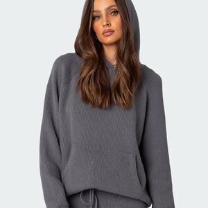 Edikted Wynter Oversized Knit Hoodie Gray